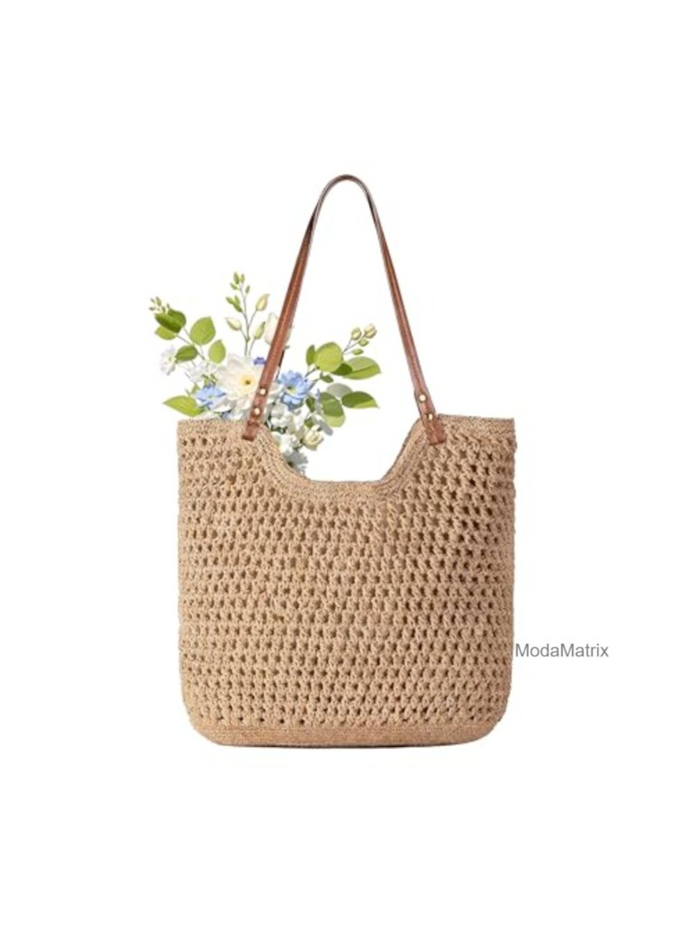 Crochet Beach Bag Woven Tote for Women Summer Purse with Zipper Pocket
